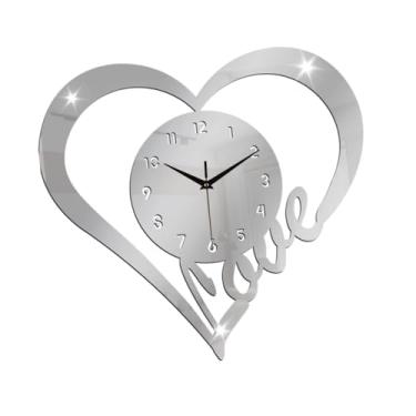 Imagem de Generic Relógio de parede em formato de coração, relógio de amor, decoração para pendurar, sem -taque, silencioso, para sala de estar, aniversário, Prata