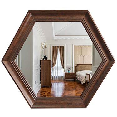 Imagem de EHVYBDX Espelho de parede estilo americano moderno para pendurar na parede espelho decorativo hexagonal borda composta, para banheiro