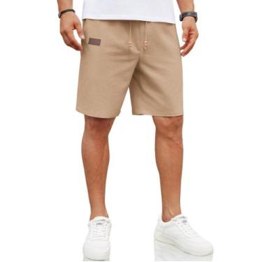 Imagem de Shorts COOFANDY, casuais, elásticos, cintura, linho, verão, praia, hom