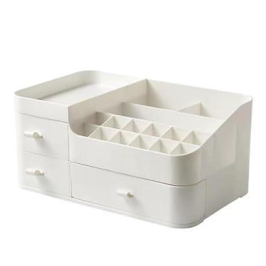 Imagem de Caixa Organizadora De Maquiagem Mesa Escritório Multifuncional Com Gavetas E Espaço Ajustável(Branco 27.5x17,2x12,5cm M)