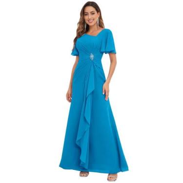 Imagem de Vestido PRESEOSSA Modest Mother of the Bride, chiffon azul, tamanho 12