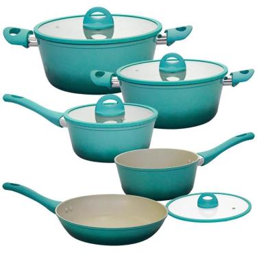 Imagem de Conjunto de Panelas de Indução Antiaderente Cerâmica Miami Verde 5 Peças - Casambiente