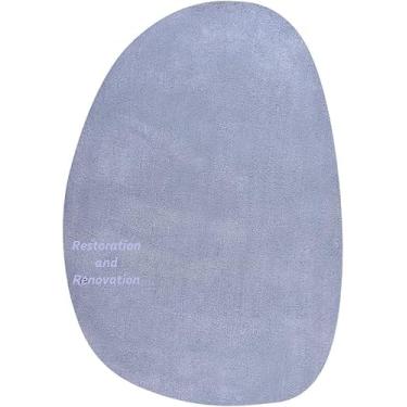 Imagem de Restoration and Renovation Tapete de lã oval moderno - formato irregular com textura macia e aconchegante - ideal para sala de estar, quarto e mais (azul claro, 3x5)