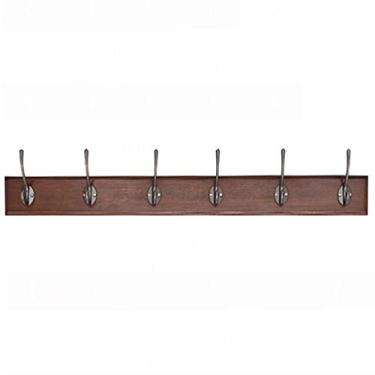Imagem de Cabideiro montado na parede, base de bambu de madeira elegante, para casaco, chapéu, toalha, roupões, guarda-lamas, banheiro, entrada, marrom. (2 pretos, 6 ganchos)
