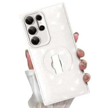 Imagem de KANGHAR Capa para Galaxy S24 Ultra com estampa de leopardo branco compatível com Magsafe fofa pulseira de guepardo suporte capa magnética para telefone para mulheres meninas homens compatível com