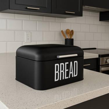 Imagem de Porta Pão de Aço Metal Estilo Baú Retrô - 20 cm Preto