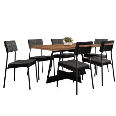 Imagem de Conjunto Sala de Jantar Loanda 6 Cadeiras Carraro Grafite/Preto/Nogal