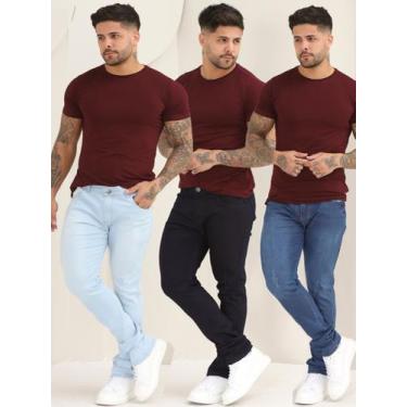 Imagem de Kit 3 Calças Jeans Skinny Masculina Com Lycra A- 110/133/151 - Amar De