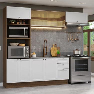 Imagem de Cozinha Completa Vik 8 Portas 3 Gavetas MDF 270 cm Branco Rustic com Torre Quente
