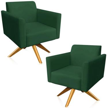 Imagem de Kit 02 Poltronas Decorativas Isabella Base Giratória Madeira Suede Verde - Gran Belo
