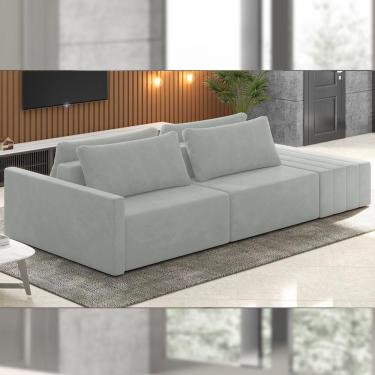 Imagem de Sofá Ilha Modulado Milos 232cm Puff Lateral Veludo Cinza G33 - Gran Belo
