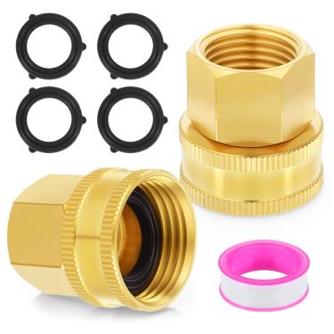 Imagem de Zyghjort Adaptador de mangueira de jardim, 2 peças 3/10.2 cm GHT fêmea para 1/5.1 cm NPT fêmea de latão sólido acessórios de mangueira de jardim conector de mangueira de água dupla resistente