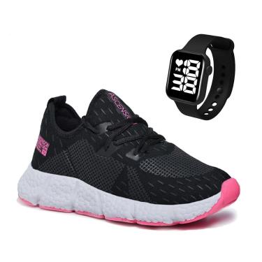 Imagem de Combo Tênis Feminino Esportivo Ortopédico Com Relógio Quadrado Conforto para Caminhadas e Treinos-Feminino