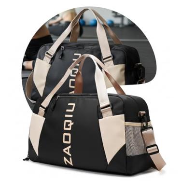 Imagem de Bolsa de Viagem e Academia Mala de Mão com Área Molhada Compartimento para Tênis Alça Ajustável Ideal para Avião Academia Praia e Fim de Semana (Preta)