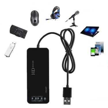 Imagem de PEIYUI Placa de som estéreo externa com hub USB com fone de ouvido e microfone de 3,5 mm e 3 entradas USB para Windows, Mac, Linux, PC, laptops, desktops, computadores PS4 externos (6 em 1, preto)