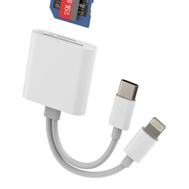 Imagem de USB C Lightning para leitor de cartão SD (2 em 1) para iPhone 16 15 14 adaptador para memória Apple Micro SD TF compatível com Samsung tipo C, MacBook, câmera de computador, transferência de fotos