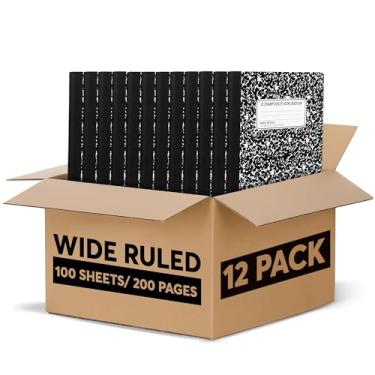 Imagem de Cadernos de composição, diários de escrita de papel pautados largos, livros de composição de capa de mármore, 100 folhas, cadernos escolares, cadernos de material escolar em massa, cadernos de diário de estudantes, material escolar e de escritório (pacote com 12)