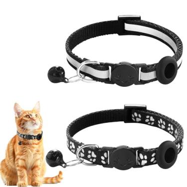 Imagem de Jestrem 2 coleiras pretas ajustáveis para gatos com coleira Airtag Bell Breakaway para gatos