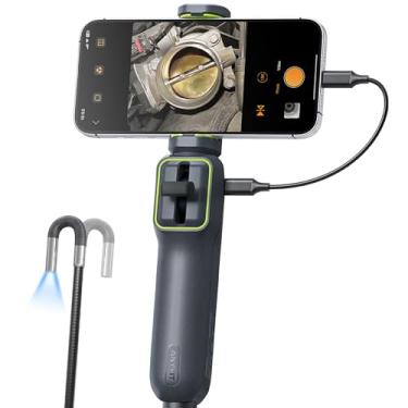 Imagem de Anykit Câmera de endoscópio articulado bidirecional de 5,5 mm com luz, ferramentas de inspeção de boroscópio IP67, 1920P HD com 8 luzes LED ajustáveis, câmera de cobra de broscópio semirrígida para