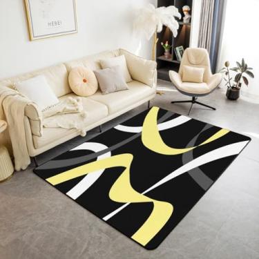Imagem de Erosebridal Tapete cinza preto dourado cinza branco listrado abstrato tapete interno 1,52 m x 1,28 m para crianças, adultos, listras geométricas, tapete de área, moderno, moderno, decorativo
