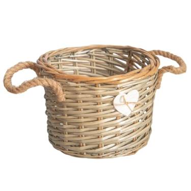 Imagem de Cesta de armazenamento de salgueiro cinza em forma de coração com corda de juta – 25 cm C x 25 cm L x 19 cm A – Organizador decorativo para casa, escritório, banheiro