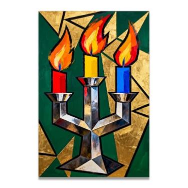 Imagem de Velas de três cores, arte em tela de Natal inspirada em impressionistas, decoração de parede quente para férias com pinceladas suaves para casa 60 x 90 cm sem moldura