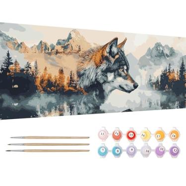 Imagem de Reofrey Kit grande de pintura por números para lobos adultos - tela de 30 x 80 cm, pintura de animais por número - conjunto de tinta acrílica - arte DIY relaxante para iniciantes e especialistas