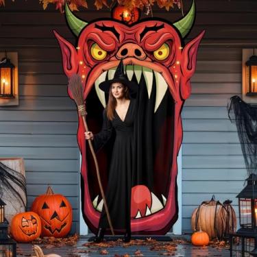 Imagem de Tegeme Halloween Bull Monster Banner Pano de fundo ou petisco assustador tema terror, decorações para Halloween, filme assustador, lembrancinhas de festa de aniversário, adereços de cabine de fotos do