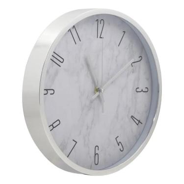 Imagem de Relógio De Parede 30Cm Para Cozinha, Sala - Prata E Mármore