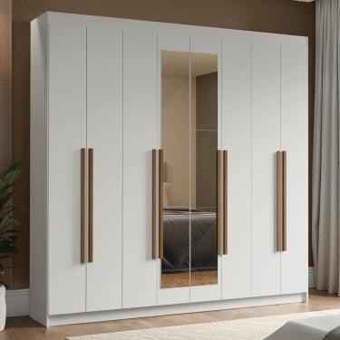 Imagem de Guarda-Roupa Casal 8 Portas Batentes com Espelho Branco/Branco/Rustic Venus Madesa