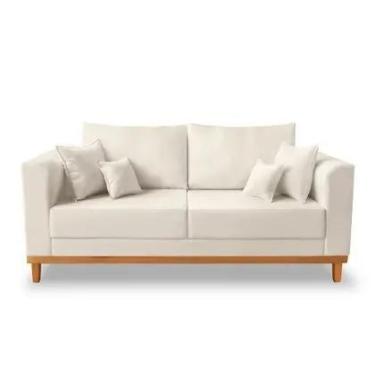 Imagem de Sofá Viena Beny 3 Lugares Com Base de Madeira Linho Bege Madeira Prima