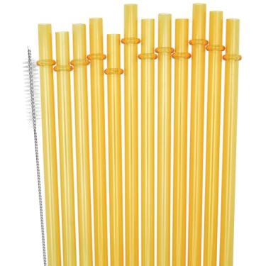 Imagem de Canudo de plástico reutilizável de cor sólida de 12 peças, canudo rígido de 28 cm de comprimento com escova de limpeza, lavagem à mão - laranja