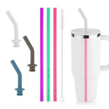 Imagem de 3 peças de canudo de substituição para copo Hydro Flask 1,134 g, acessório de canudo de garrafa de água de plástico reutilizável livre de BPA com 3 pontas de silicone e escova de limpeza para copo de