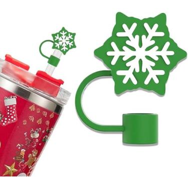 Imagem de Bonita capa de palha de floco de neve para tampas de palha de 1,134 g para copo Stanley, topos de palha de Natal, topos de palha de silicone para acessórios de copo de canudos de 10 mm/0,4 polegadas