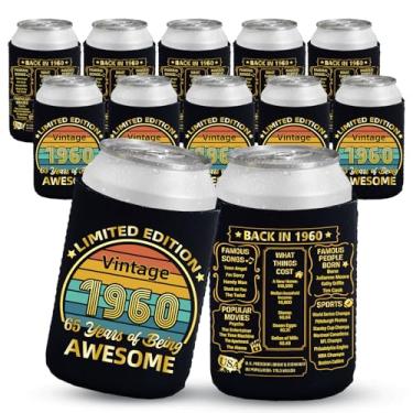 Imagem de Mangas térmicas de lata de cerveja para homens e mulheres, festa de aniversário de 65 anos exclusiva para aqueles nascidos em 1960, 1960, decorações de festa temática retrô, 12 conjuntos de mangas de