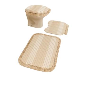 Imagem de Tapete para Banheiro, Kit Tapete Banheiro 3 Peças, 42×45cm,Confortável Sob Os Pés, Esteticamente AgradáVel e DuráVel tapete banheiro,tapete para banheiro(LISTRADINHO-CARAMELO-B)