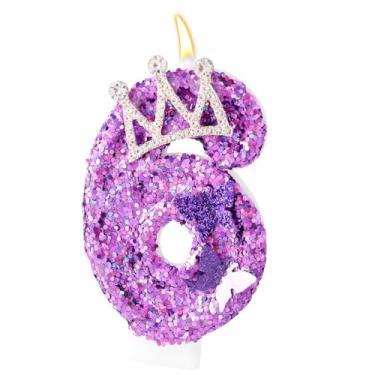 Imagem de Velas Números Aniversário, Velas Aniversário Coroa Borboleta Roxa Topo Bolo com Lantejoulas Decoração para Festas (6)