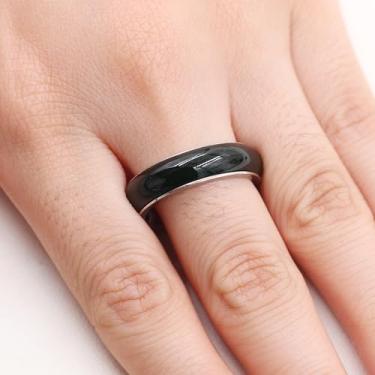 Imagem de Aliança de noivado de aço inoxidável verde esmaltada de 6 mm para homens e mulheres YA4405, Aço inoxidável, Sem pedra preciosa