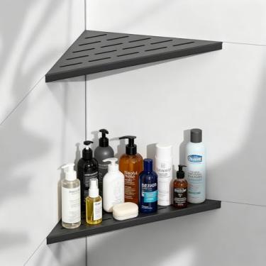 Imagem de Prateleiras de chuveiro de canto de 25,4 cm, 2 peças, prateleira de canto de chuveiro de aço inoxidável 304, suporte de parede triangular para banheiro, organização de cozinha, preto fosco