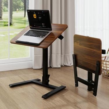 Imagem de PUNCIA Mesa dobrável para laptop pequena de altura ajustável com rolhas – Carrinho de computador com rolamento inclinável de 90°, mesa de trabalho portátil, mesa móvel para escritório em casa, espaço
