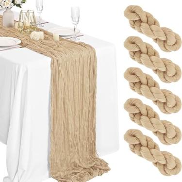 Imagem de Caminho de mesa de gaze boho tecido de gaze caminho de mesa rústico transparente para decoração de casamento, festa de aniversário, feriado