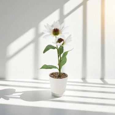 Imagem de Generic 1 peça de plantas artificiais dupla pinha crisântemo arranjo de mesa plástico branco 9 x 9 x 27 cm