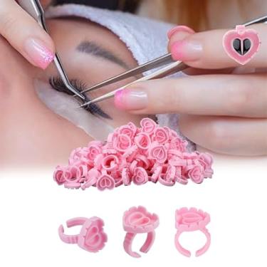 Imagem de 100 peças de anéis de pigmento em forma de coração copos descartáveis de cola suporte de tinta anéis para artes artesanato maquiagem esmalte ferramentas de mistura (rosa)