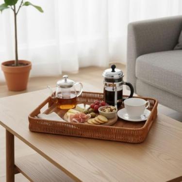 Imagem de Bandeja Organizadora Estilo Vime – Retangular para Café da Manhã e Lanches (Marrom)