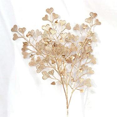 Imagem de Adereços para fotos de flores artificiais, folhas de bordo, decoração de plástico dourado, plantas artificiais (5)