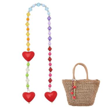 Imagem de NBEADS Corrente de contas com pingente de bolsa de coração, corrente de acrílico com contas de arco-íris, pingente clássico de coração vermelho para bolsa de mão, acessórios de bolsa, 42 cm