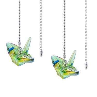 Imagem de Pacote com 2 extensões de corrente de puxar para ventilador de teto prateadas, guindastes de papel de vidro verde, correntes pendentes para ventiladores de teto e luzes, extensores decorativos com