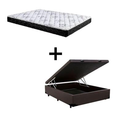 Imagem de Cama Box Baú Casal 138 Sintético Marrom Com Colchão Green - Bello Box - Espuma D33 Preto