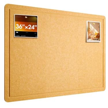 Imagem de Woovio Quadro de avisos, alternativo de quadro de cortiça 91 x 61 cm, pacote com 6 placas de feltro para paredes, decoração de escritório, sala de aula com 30 abas adesivas amarelo longan