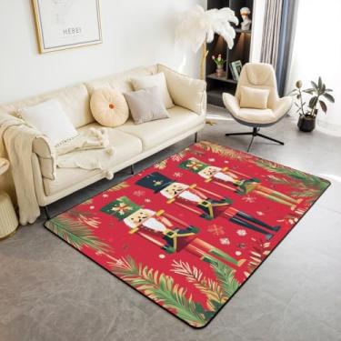 Imagem de Feelyou Tapetes de Natal para sala de estar, tapete decorativo para meninos, meninas, adolescentes, quebra-nozes, tapete decorativo vermelho brilhante